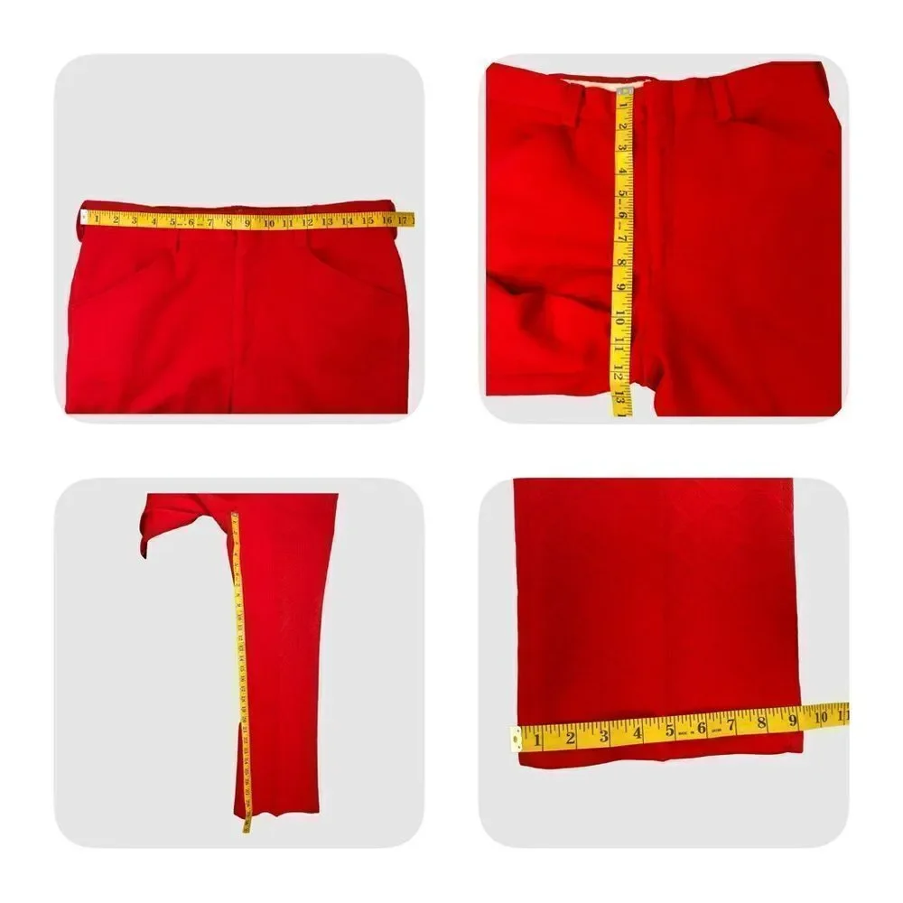 Vintage Vivid Red Patterned Polyester Double Knit Pants Size 32 x 30